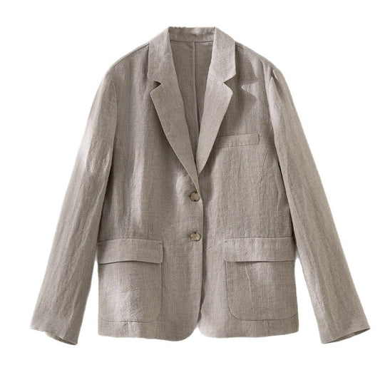 Damen Leinenblazer mit aufgesetzten Taschen, legerer Passform und Reverskragen Shop Nory