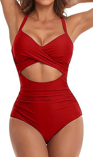 Damen Cut-Out Badeanzug mit Kreuzgurt