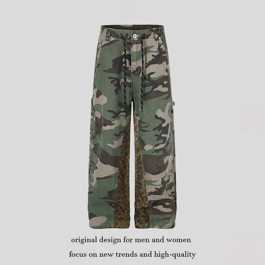 Damen weite Cargo-Hose mit Camouflage-Print und Leo-Kontrastbahnen Shop Nory