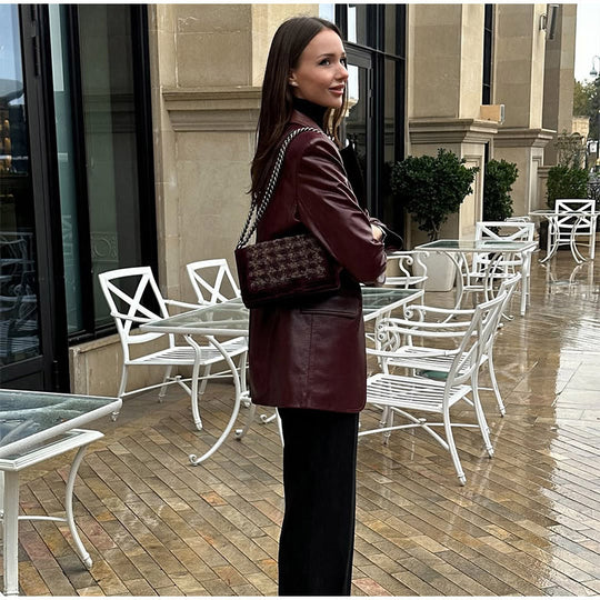 Damen Glattleder-Blazer mit strukturierter Schulterpartie und verlängertem Schnitt Shop Nory