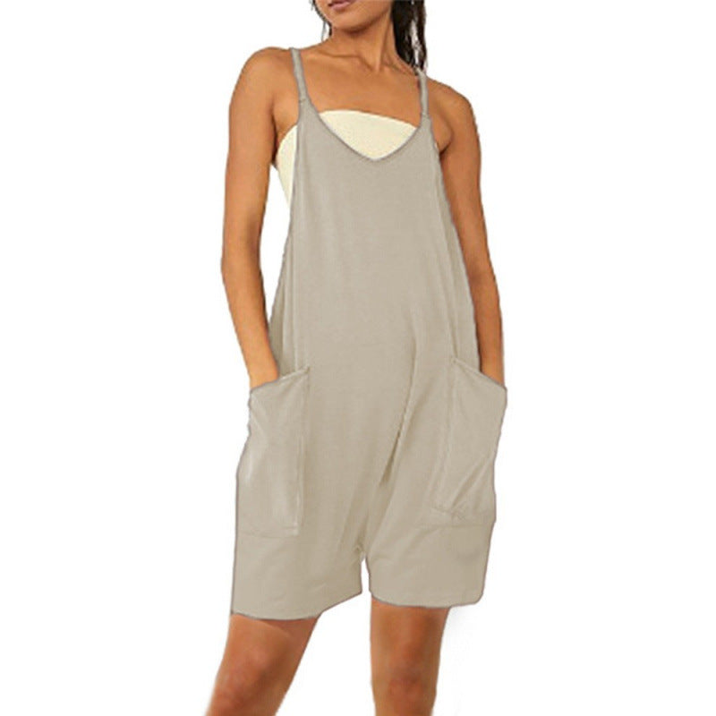 Damen Lässiger Jumpsuit mit tiefem Ausschnitt und praktischen Taschen