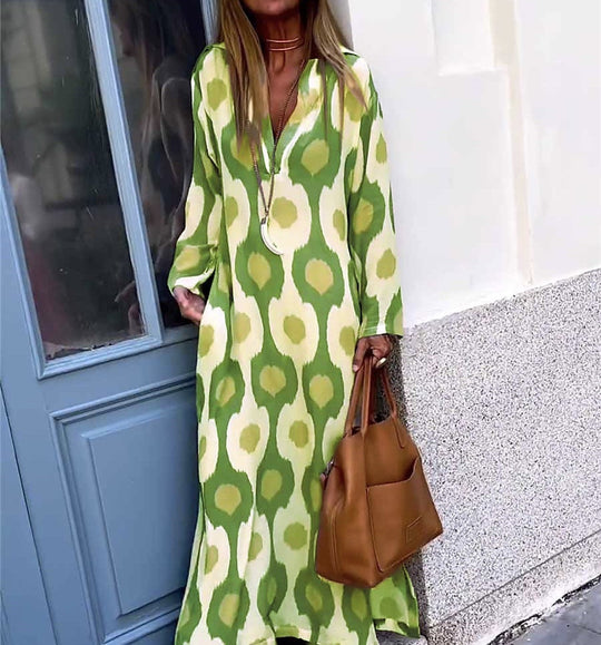 Damen Langes Boho-Maxikleid mit V-Ausschnitt, lockerem Schnitt und auffälligem Allover-Print Shop Nory