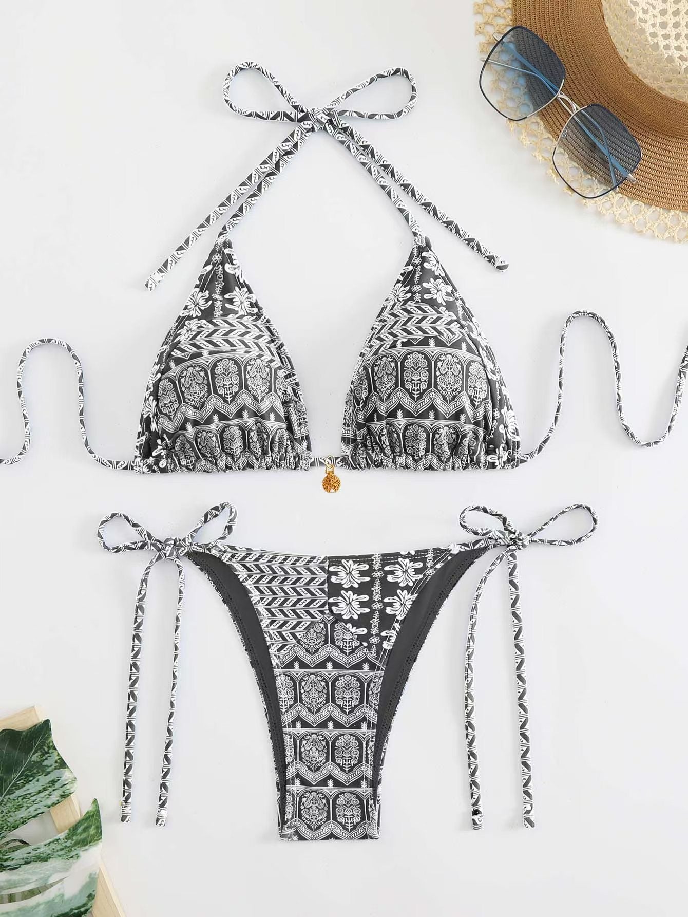 Damen Triangel-Bikini-Set mit verspieltem Blumenmuster