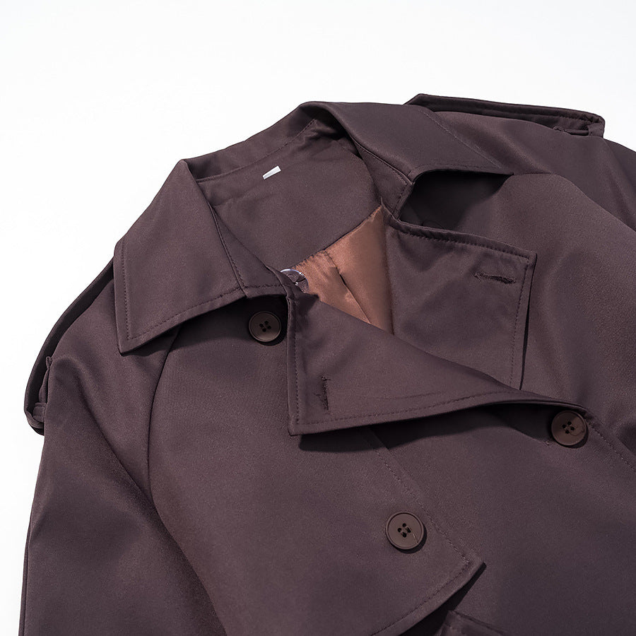 Damen Langer taillierter Trenchcoat mit Bindegürtel und doppelreihiger Knopfleiste Shop Nory