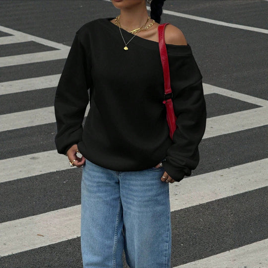 Damen Oversize Off-Shoulder Sweatshirt mit weitem Schnitt und schrägem Ausschnitt Shop Nory