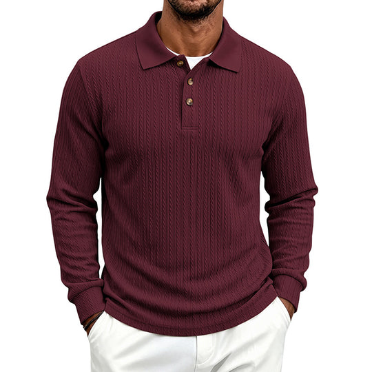 Herren Strukturiertes Langarm-Polo aus Feinstrick mit Zopfmuster und Knopfleiste Shop Nory