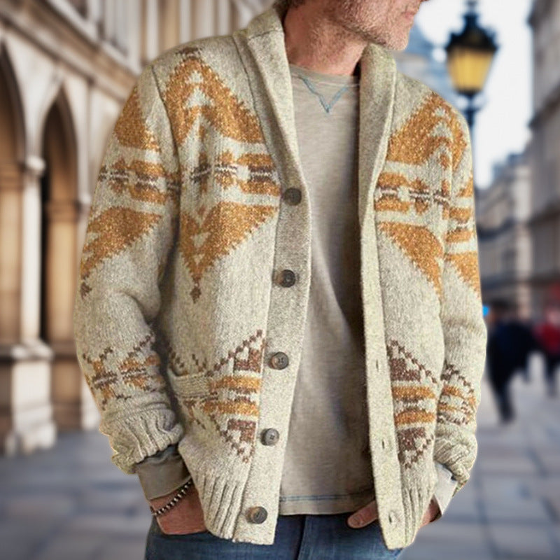 Herren Strickjacke mit geometrischem Muster und einem weichen, wärmenden Futter