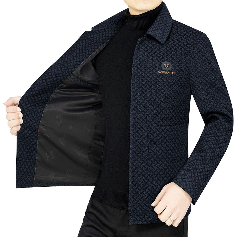 Herren Leichte gemusterte Hemdjacke im Struktur-Muster mit Einreihiger Knopfleiste Shop Nory