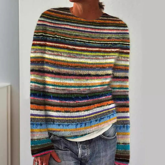Damen nan bestickter Strickpullover mit reliefartiger Blumenstickerei und Rundhalsausschnitt Shop Nory