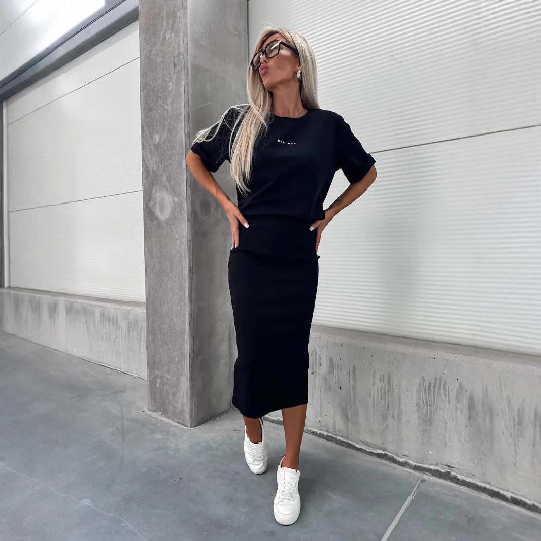Damen zweiteiliges Strick-Set mit oversized Boxy-Shirt und figurumspielendem Midirock mit Seitenschlitz Shop Nory