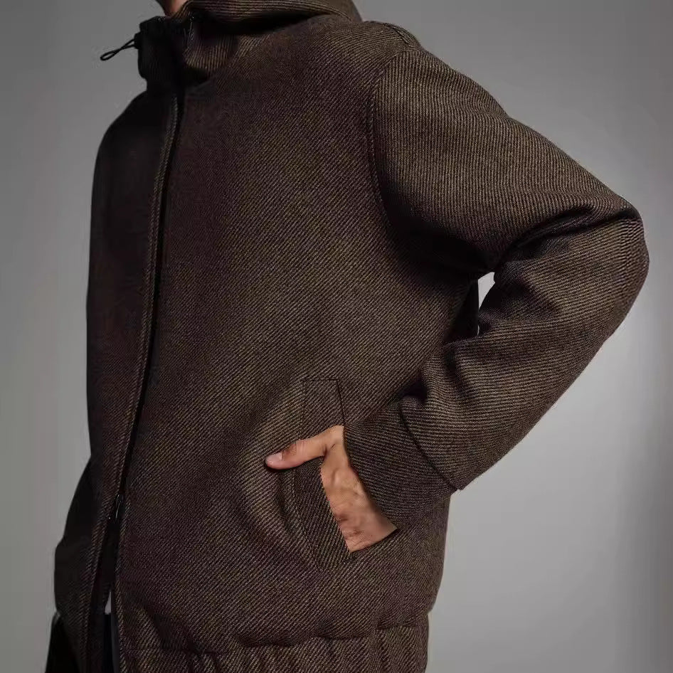Herren Kurze Wollmisch-Kapuzenjacke mit Reißverschluss und elastischem Saum Shop Nory