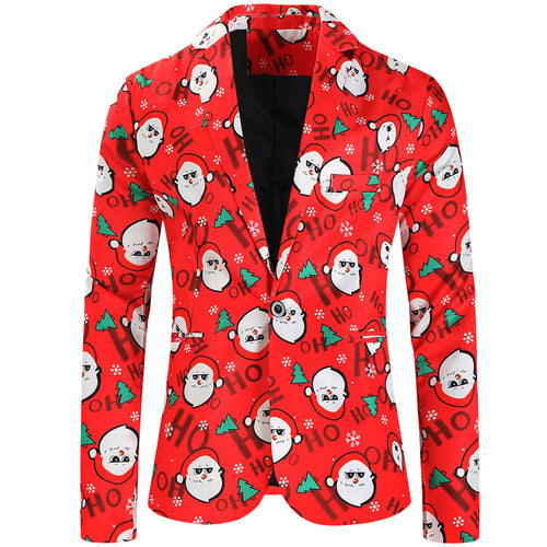 Damen Weihnachtliches Slim-Fit-Sakko mit Allover Rentier- und Tannenbaum-Print Shop Nory