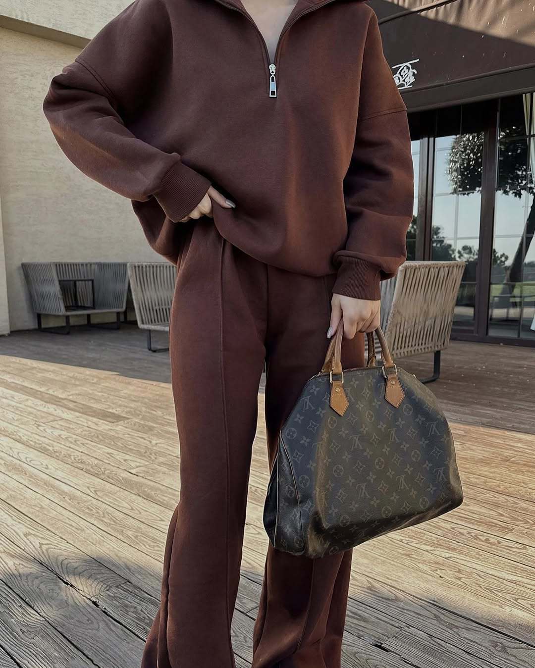 Damen Oversized Fleece-Lounge-Set mit Halb-Reißverschluss und weiten Jogginghosen Shop Nory