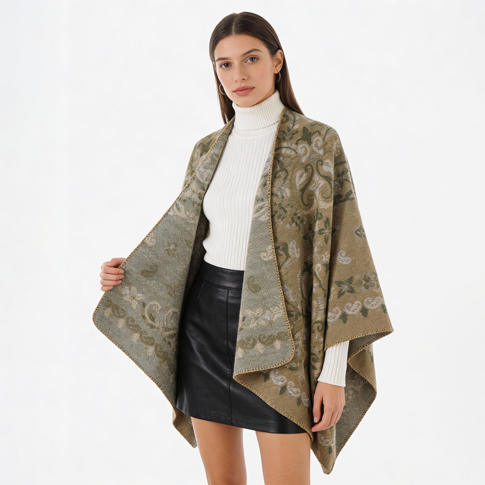 Damen Wendbarer Jacquard-Cape-Überwurf mit ornamentaler Struktur Shop Nory