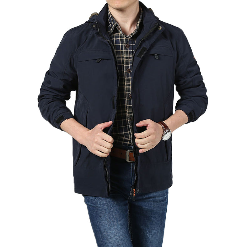 Herren Leichte Utility-Feldjacke mit Kapuze, Reißverschluss und Multifunktionstaschen Shop Nory