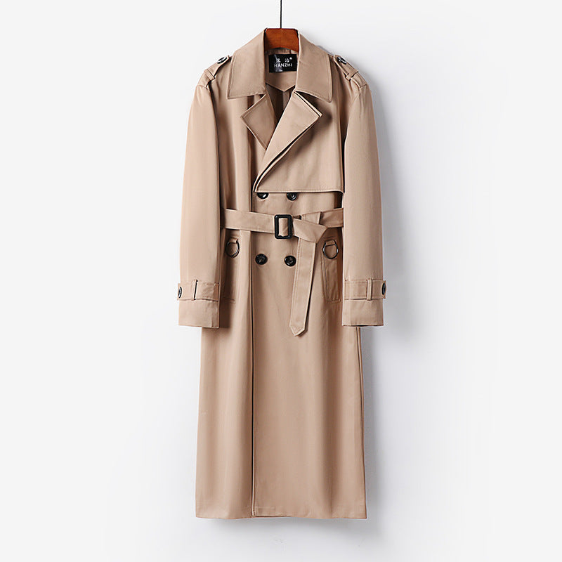 Herren Eleganter knöchellanger Trenchcoat mit verdeckter Knopfleiste und Taillengürtel Shop Nory