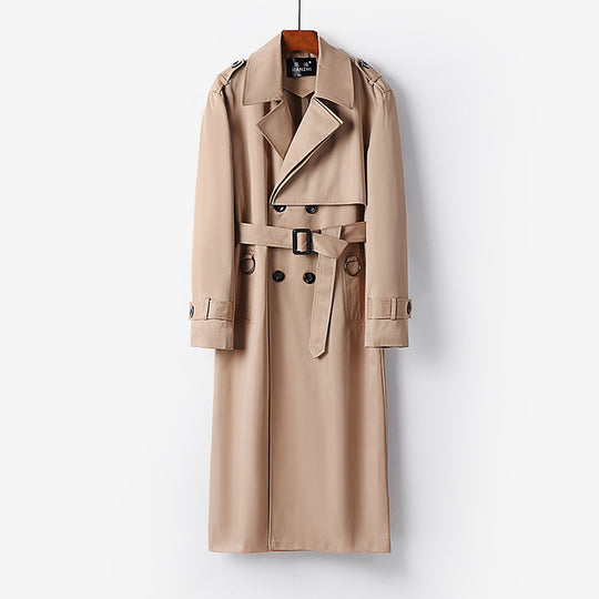 Herren Eleganter knöchellanger Trenchcoat mit verdeckter Knopfleiste und Taillengürtel Shop Nory