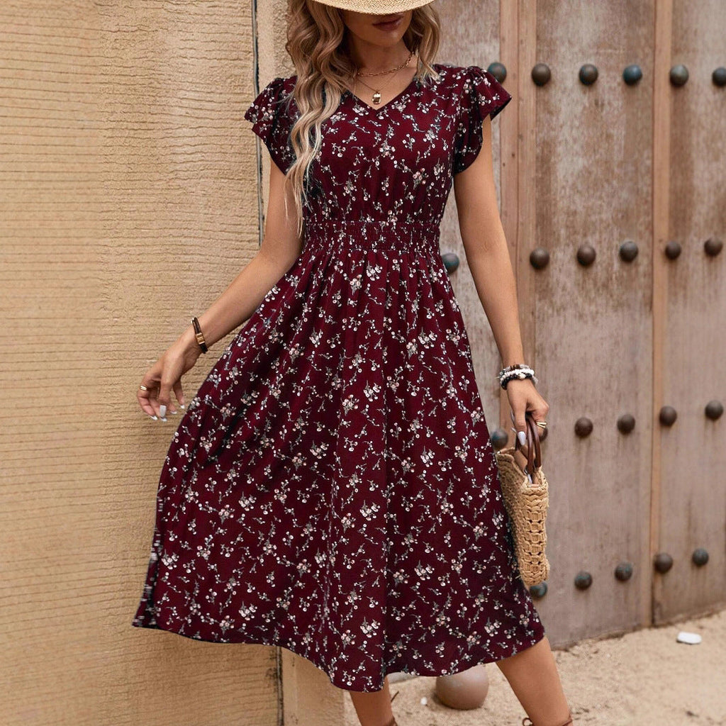 Damen Midikleid mit floralem Muster und Raffungen