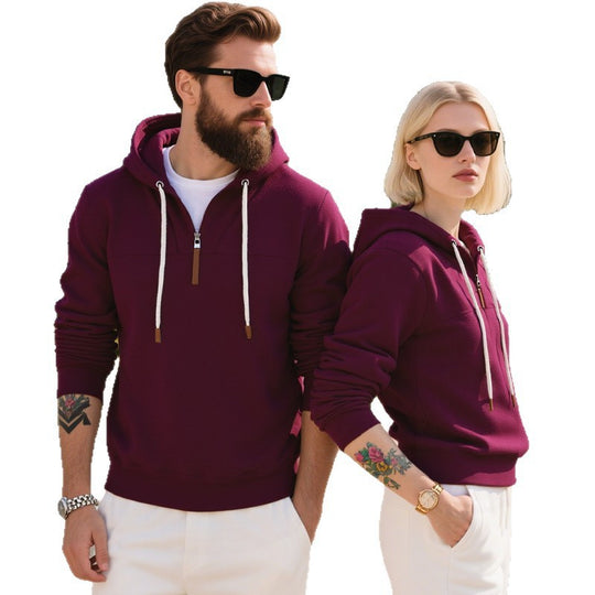 Herren nan kuscheliger Kapuzenpullover aus Fleece mit halbem Reißverschluss, Kordelzug und elastischen Bündchen Shop Nory