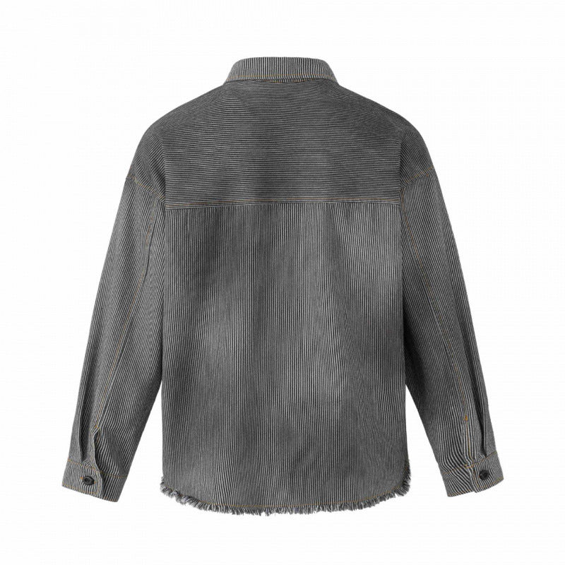 Unisex Kastenförmige Overshirtjacke aus Feincord mit Used‑Effekt, Fransen und Knopfleiste Shop Nory