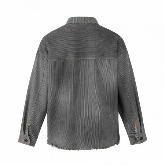 Unisex Kastenförmige Overshirtjacke aus Feincord mit Used‑Effekt, Fransen und Knopfleiste Shop Nory