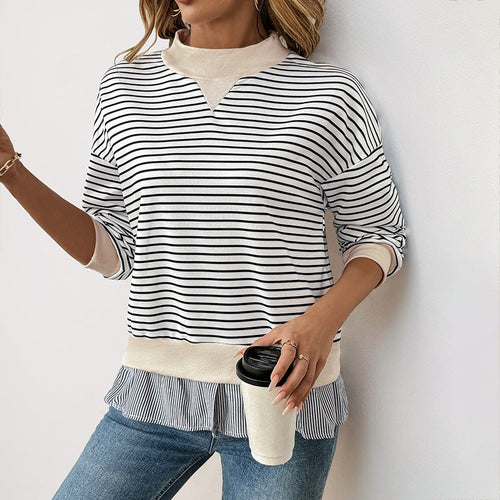 Damen Gestreiftes Layering-Sweatshirt mit Chiffon‑Einsatz und kontrastierendem Stehkragen Shop Nory