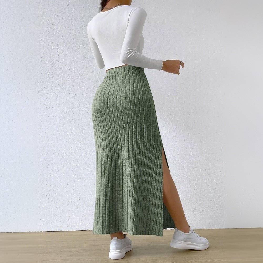 Damen gerippter Midirock mit hohem Bund und figurumspielender A-Linie Shop Nory