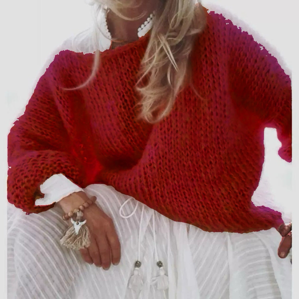 Damen Kurzgeschnitteter flauschiger Grobstrickpullover mit überschnittener Schulter Shop Nory