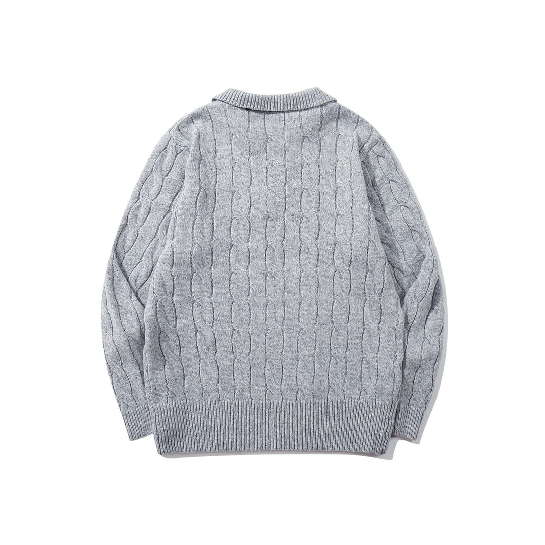 Unisex Strukturiertes Zopfstrick-Pullover mit Polokragen und tiefem V‑Ausschnitt Shop Nory