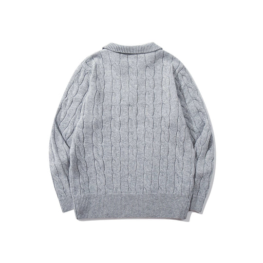 Unisex Strukturiertes Zopfstrick-Pullover mit Polokragen und tiefem V‑Ausschnitt Shop Nory