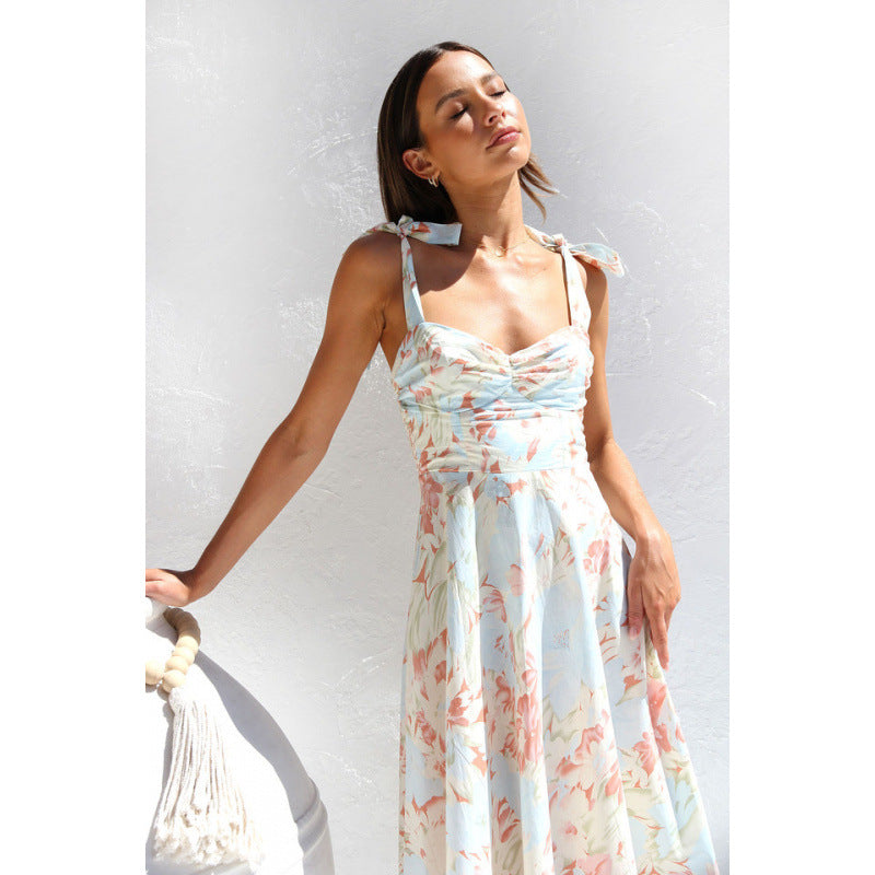 Damen Sommerliches Maxikleid mit verstellbaren Trägern und Raffungen
