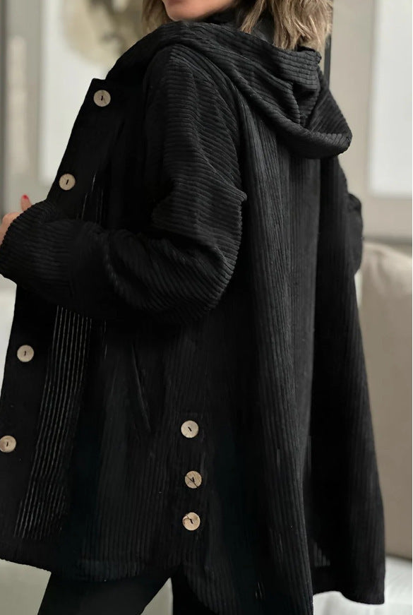 Damen Kapuzenjacke aus Kordstoff mit Knopfverschluss