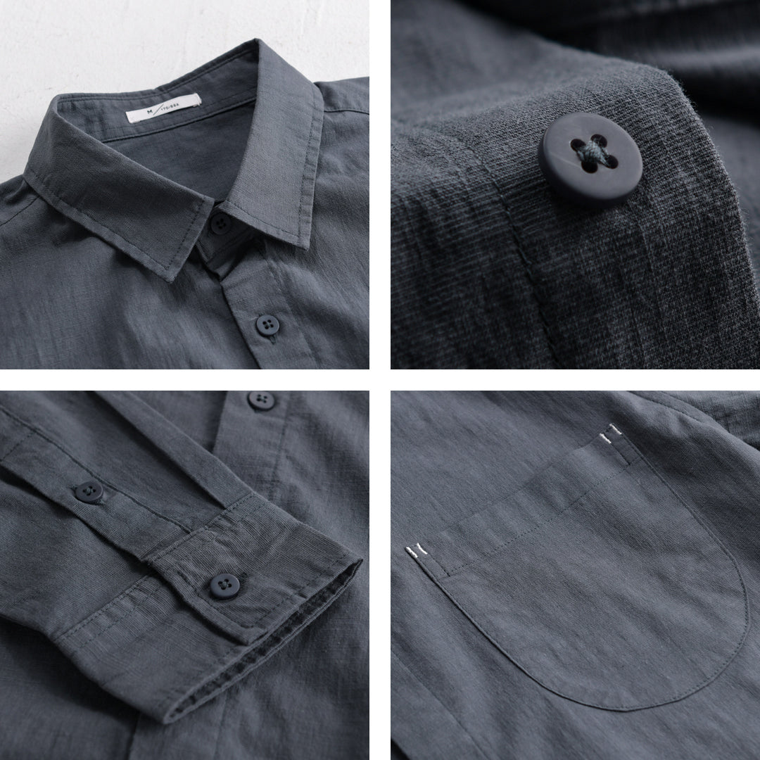 Herren Layering-Hemd im Overshirt-Stil aus Baumwoll‑Leinen mit Kentkragen und aufgesetzter Rundtasche Shop Nory