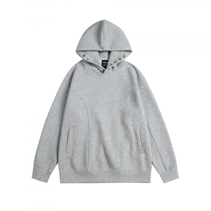 Unisex Oversize-Kapuzenpullover aus melierter Baumwollmischung mit Nietenbesatz und Teilungsnähten Shop Nory