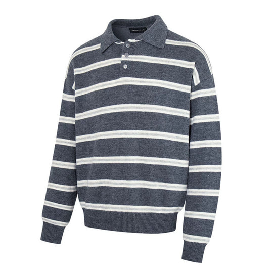 Herren Strick-Poloshirt mit Streifenmuster, Polokragen und Knopfleiste Shop Nory