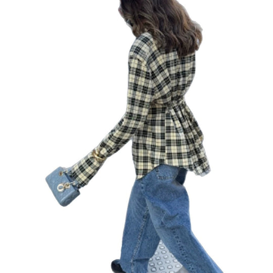 Damen Karo-Hemdjacke mit betonten Schultern und oversized Schnitt Shop Nory