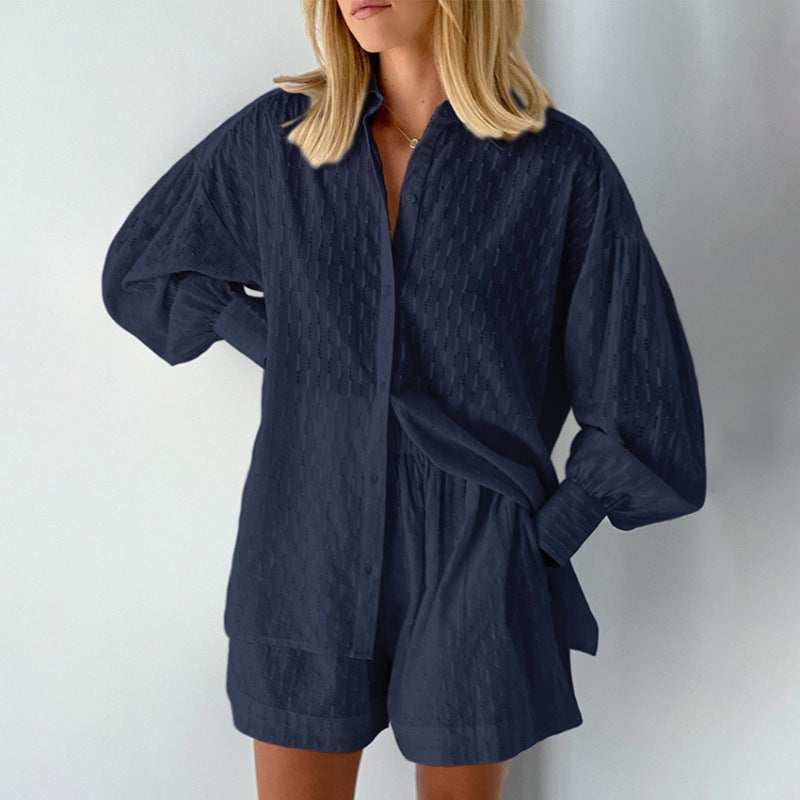 Damen modisches Kurzarm-Pyjama-Set mit strukturierter Oberflächenbeschaffenheit