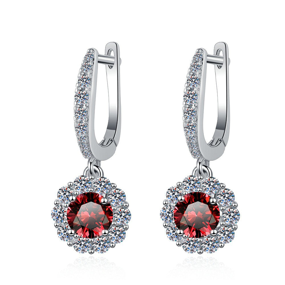 Damen Ohrhänger mit glitzernden Kristallen und rotem Design Shop Nory