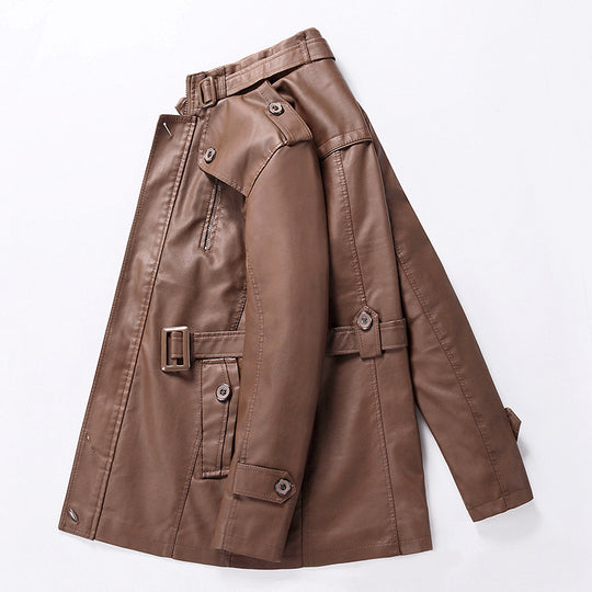 Herren Taillierter Leder-Trench mit Gürtel und Ziernähten Shop Nory