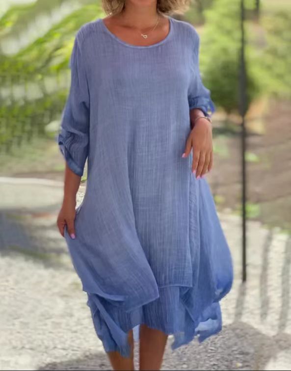 Damen lässiges Sommerkleid mit asymmetrischem Saum und luftigen Ärmeln