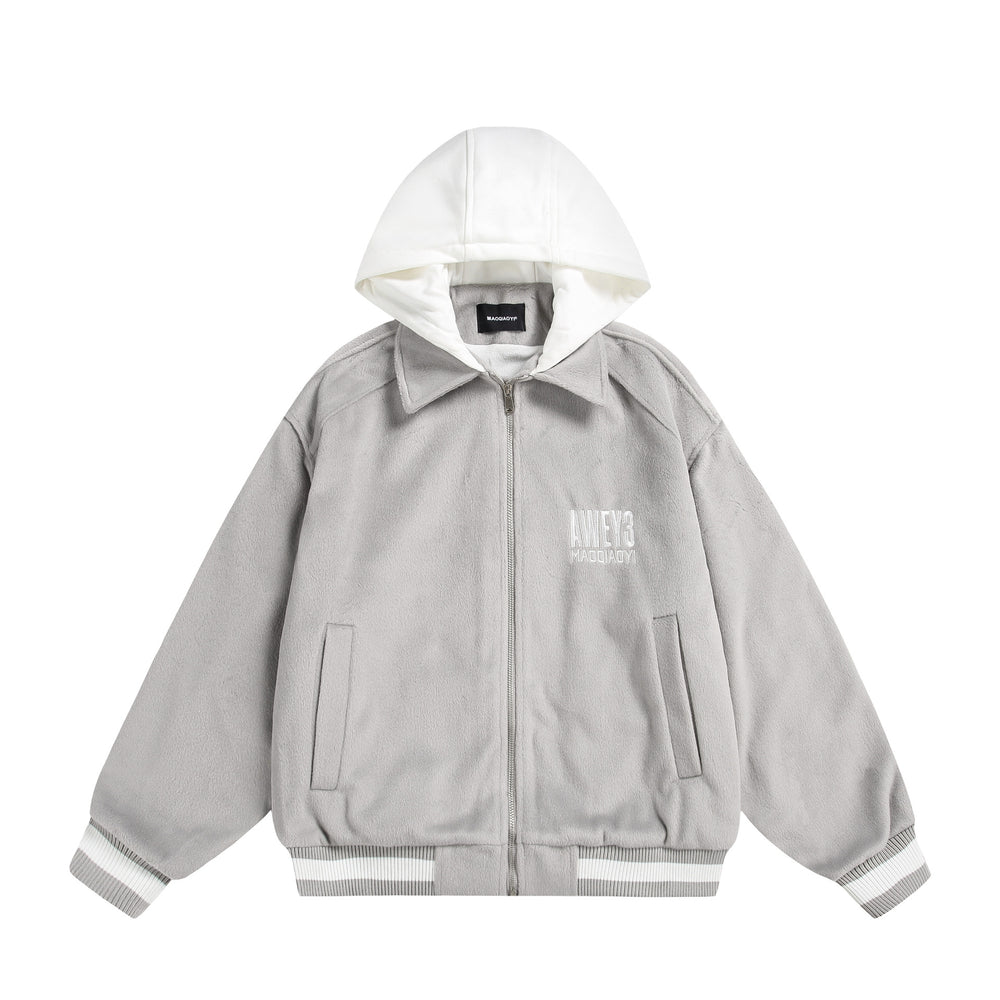 Unisex Oversize Fleece-Bomberjacke mit Kontrastkapuze Shop Nory