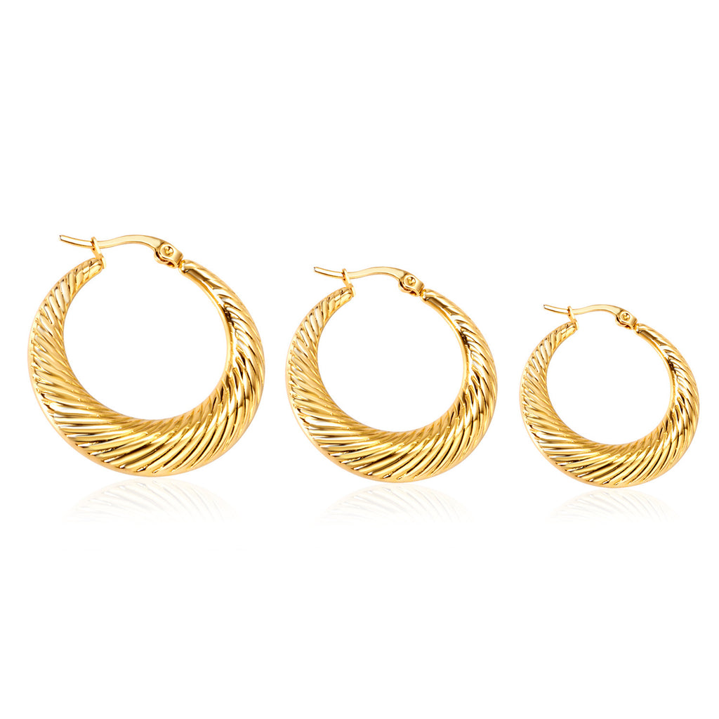 Damen Hängende Creolen mit strukturiertem Wellenmuster aus Edelstahl und hochwertiger Goldbeschichtung Shop Nory