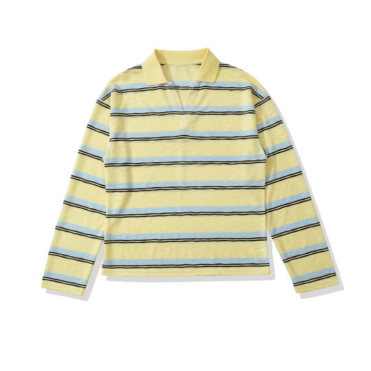 Herren Strick-Poloshirt mit offenem V‑Ausschnitt und feinem Streifenmuster Shop Nory