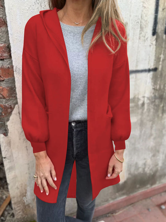Damen Offener Longblazer mit Kapuze und Eingrifftaschen Shop Nory