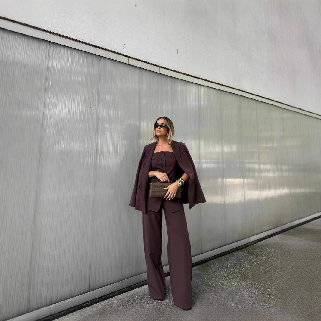 Damen Zweiteiliges Tailoring-Set mit trägerlosem Korsagenoberteil und weiter Palazzohose Shop Nory