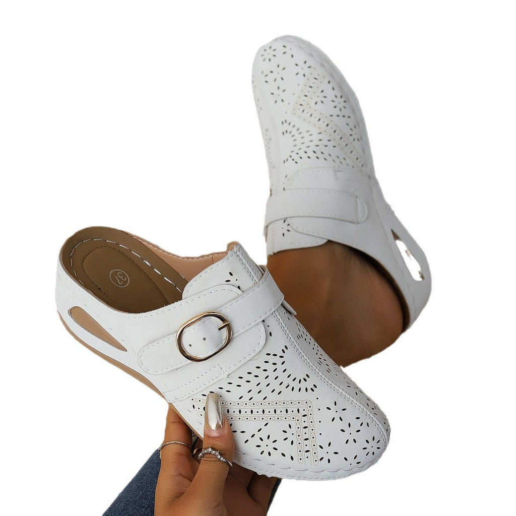 Damen Bequeme Clogs mit perforiertem Leder Shopnory