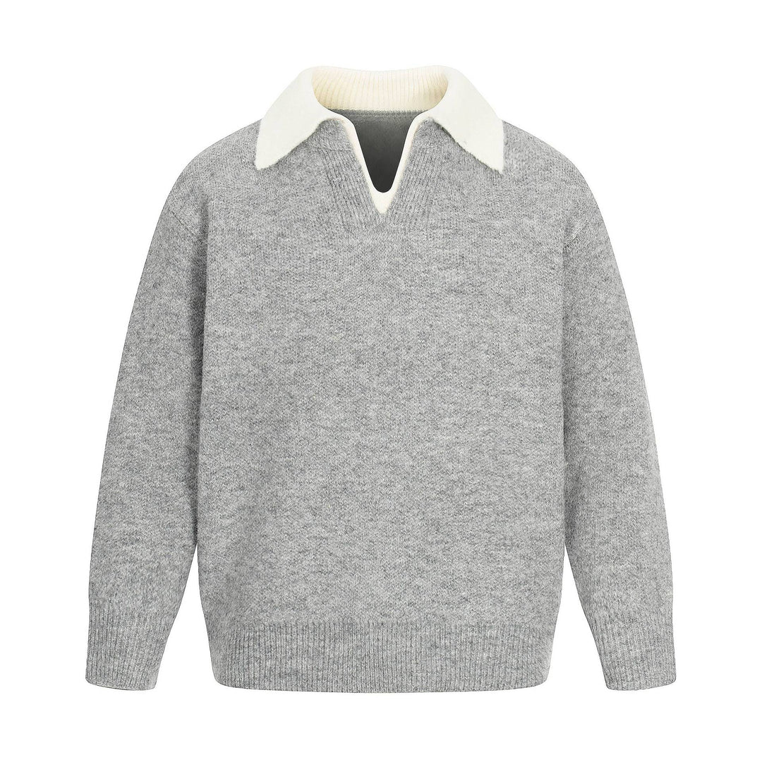 Damen Oversize Wollmix-Pullover mit kontrastpolokragen und V‑Ausschnitt Shop Nory