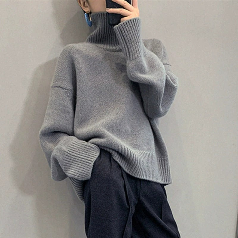 Damen Gemütlicher Strickpullover mit hohem Kragen Shop Nory