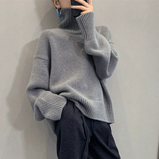 Damen Gemütlicher Strickpullover mit hohem Kragen Shop Nory