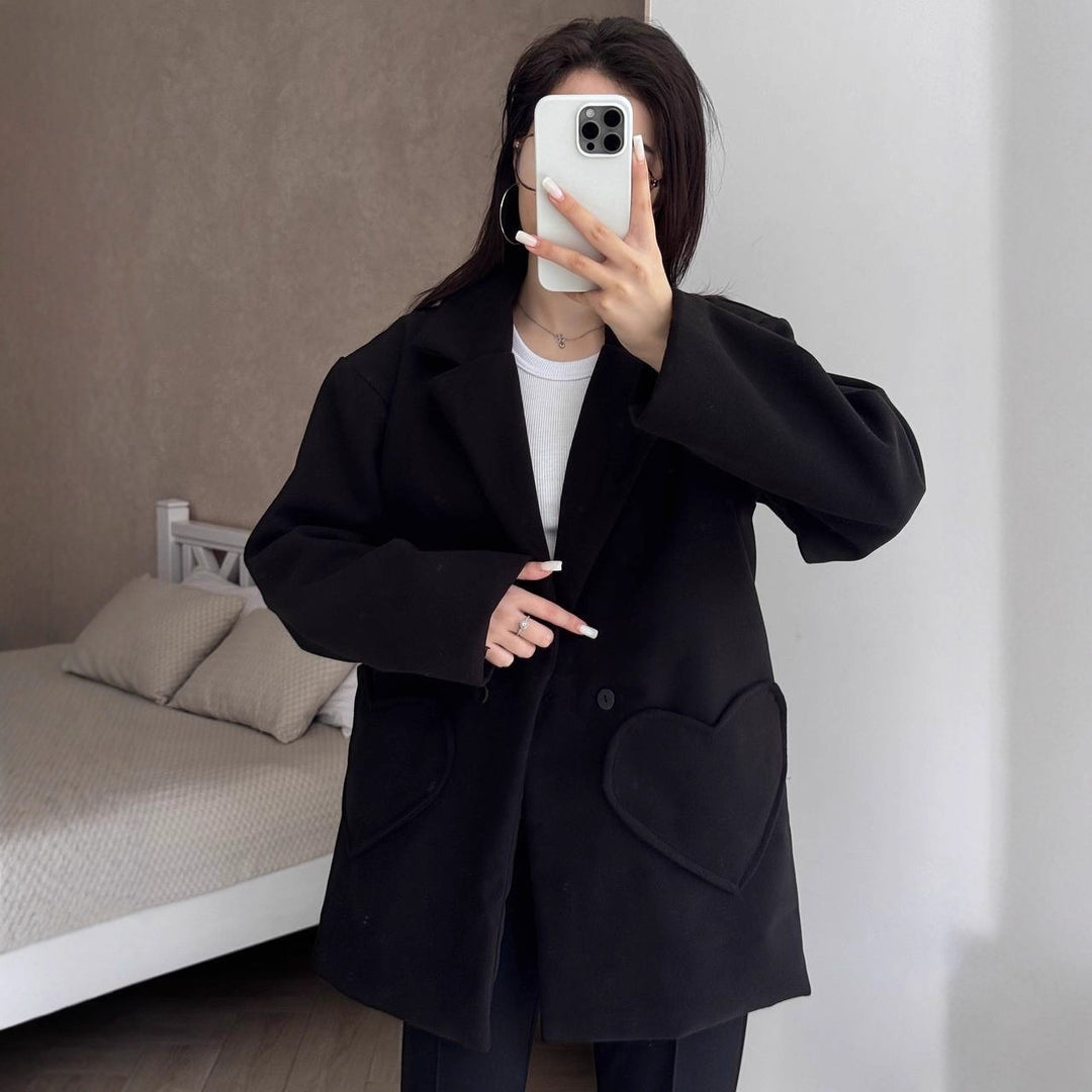 Damen Oversized Blazer-Mantel mit herzförmigen Taschen Shop Nory
